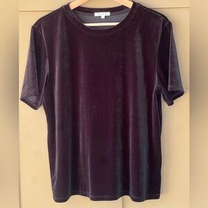 Z Supply Like New Sz L Black Velvet Crew Neck Short Sleeve Blouse Top